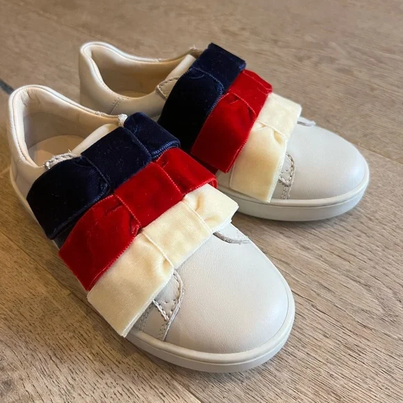 New Gucci velvet bow cream leather sneakers